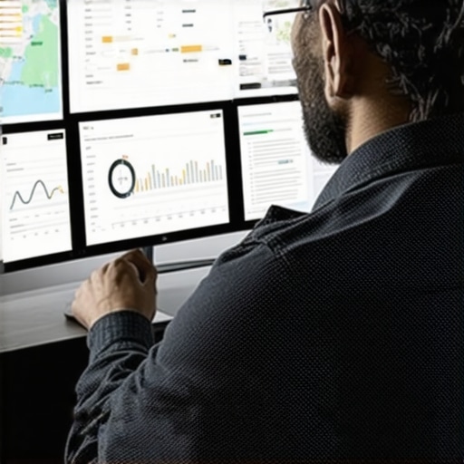 Digital marketer analyzing local SEO data and maps for strategic improvements.