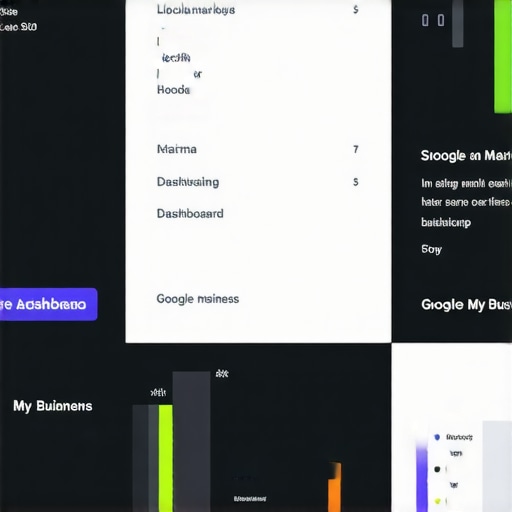 Illustration of schema markup, GMB dashboard, and SEO analytics for local search optimization