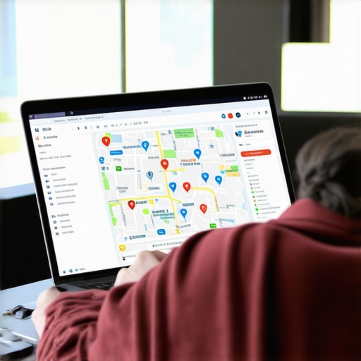 Analyzing Local SEO Data for Map Pack Optimization Person working on local SEO analytics on a laptop with Google Maps open.