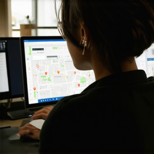 Business owner reviewing SEO analytics and Google Map rankings.