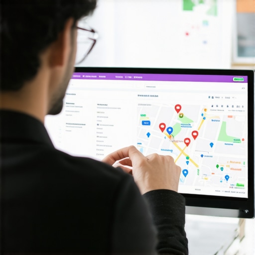 Business owner reviewing local SEO and Google Maps rankings, digital marketing analysis