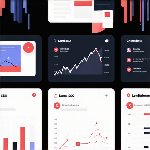 A modern dashboard displaying local SEO monitoring tools and metrics