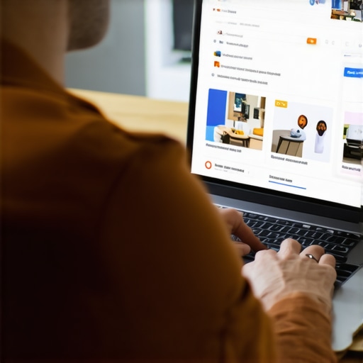 Person optimizing Google My Business listing on a laptop showing local business details.