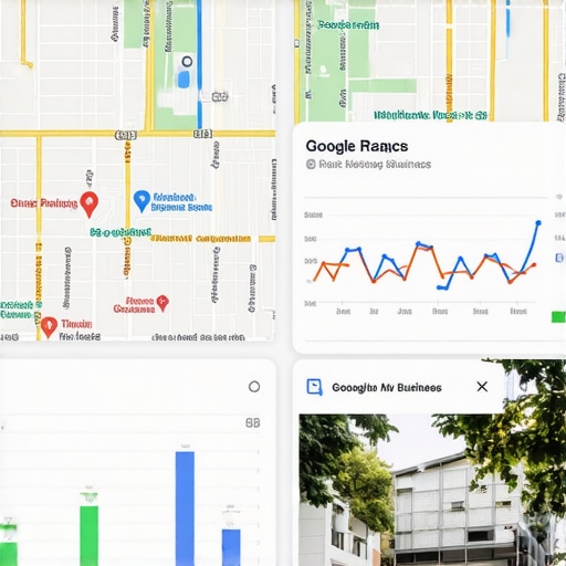 Screenshot of GMB dashboard showing optimization metrics and local map rankings