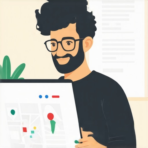 Business owner updating Google My Business profile on a laptop with maps and analytics