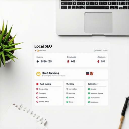 Local SEO dashboard displaying rankings, reviews, and citation data on a computer screen.