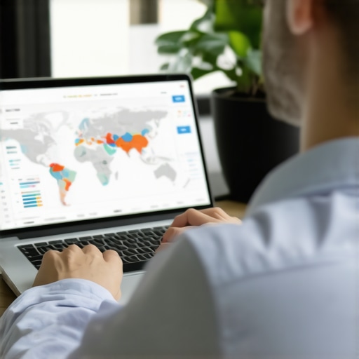 Data Analysis for Local SEO Success Person reviewing SEO analytics on computer for map pack ranking improvement.