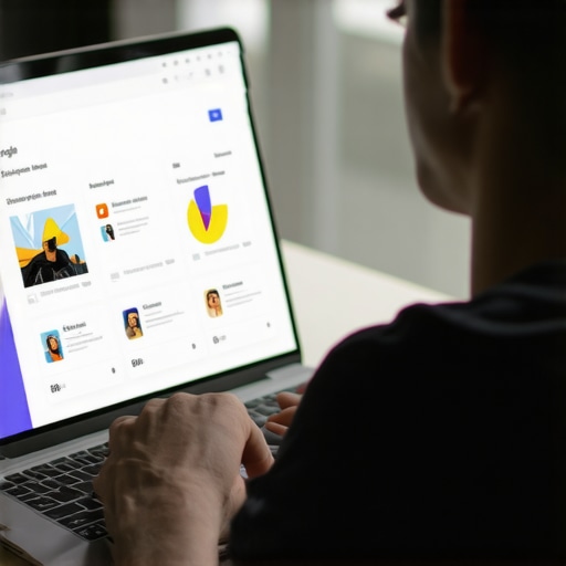 Person working on Google My Business profile optimization with charts and reviews.