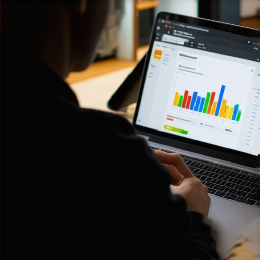 Business owner working on GMB profile optimization with SEO tools on laptop.