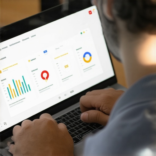 Business owner updating Google My Business profile on laptop with analytics