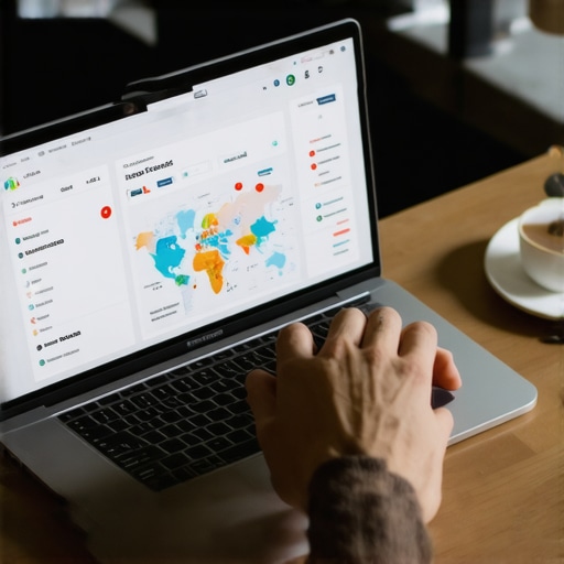 SEO Dashboard in Action for Local Rankings Person reviewing local SEO analytics on a laptop in a professional office setting