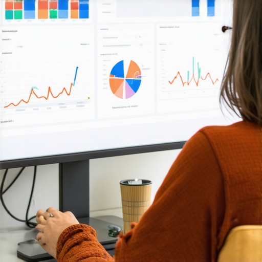 A person working on local SEO metrics on a laptop with charts and maps.