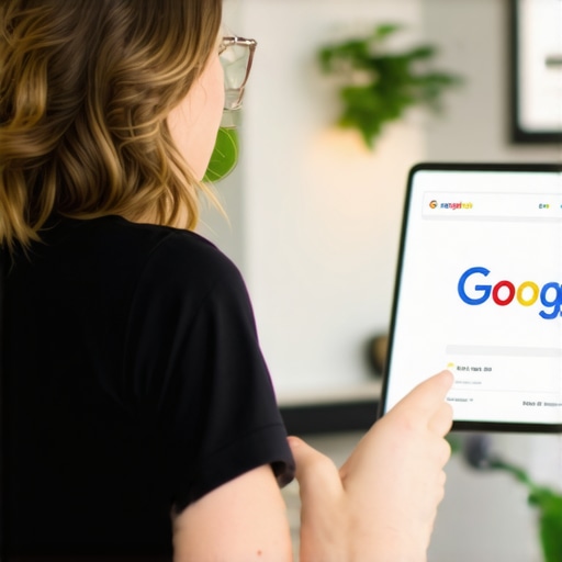 Business owner updating Google My Business profile with SEO strategies