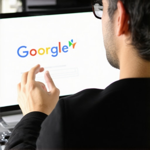 Business owner updating Google My Business profile on desktop computer.