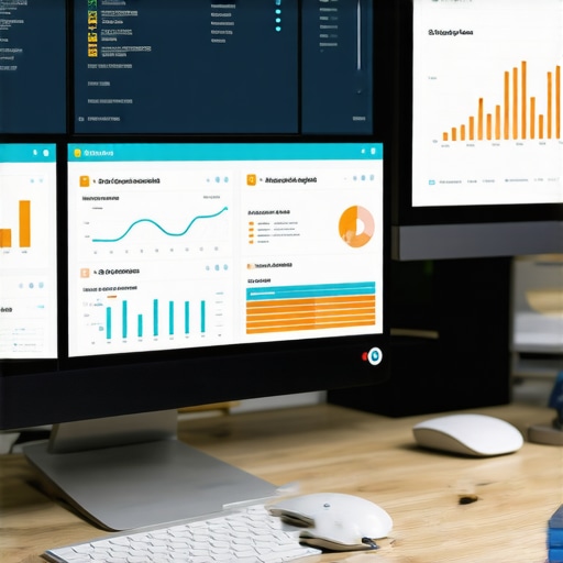 A workspace with multiple screens displaying SEO analytics and rankings for local search optimization